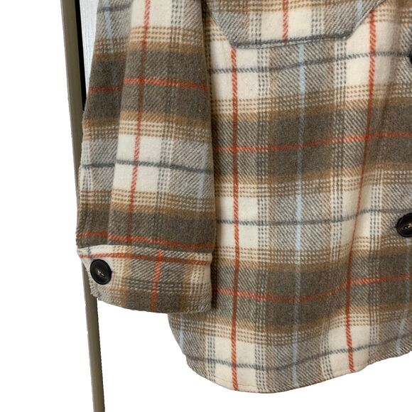 Miss Selfie Shacket Womens M Soft Fleece Brown Plaid Button Front Pockets - Picture 3 of 8